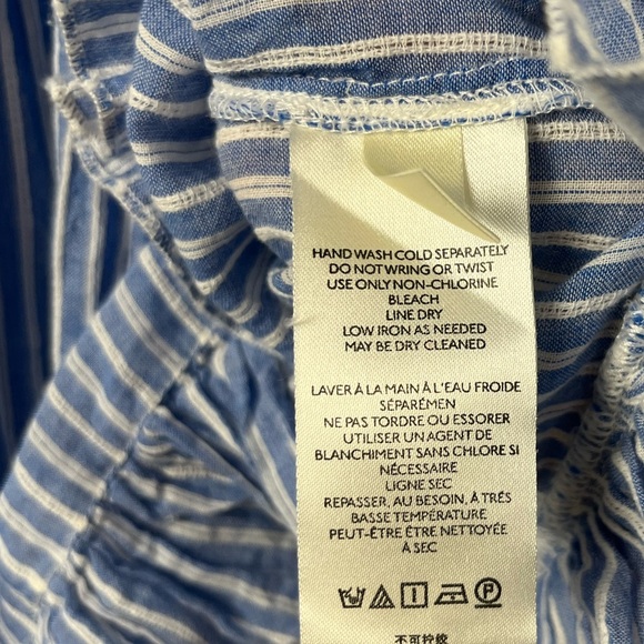By Anthropologie Uli Ruffled Blouse blue white stripe back tie size large - Picture 5 of 7